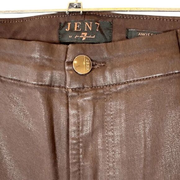NWT 7 For All Mankind JEN 7 Ankle Skinny Brown Coated Leather Look Jeans Size 18 - Picture 4 of 13